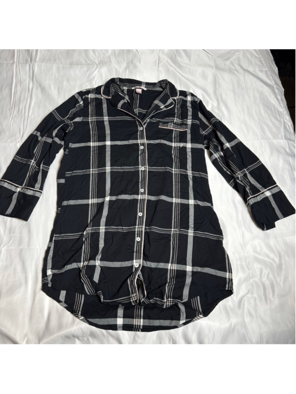 Women's Victoria's Secret Plaid Pajama Dress, Size S, Black and White